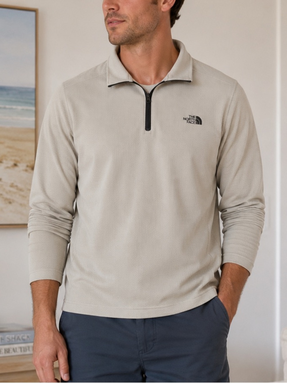 The North Face VaporWick 1/4 Zip Pullover Men’s XL Beige Performance Long Sleeve